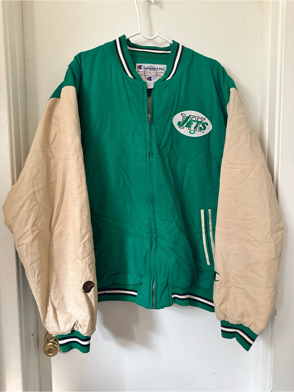 Champion Green and Cream men' Jets Varsity Jacket